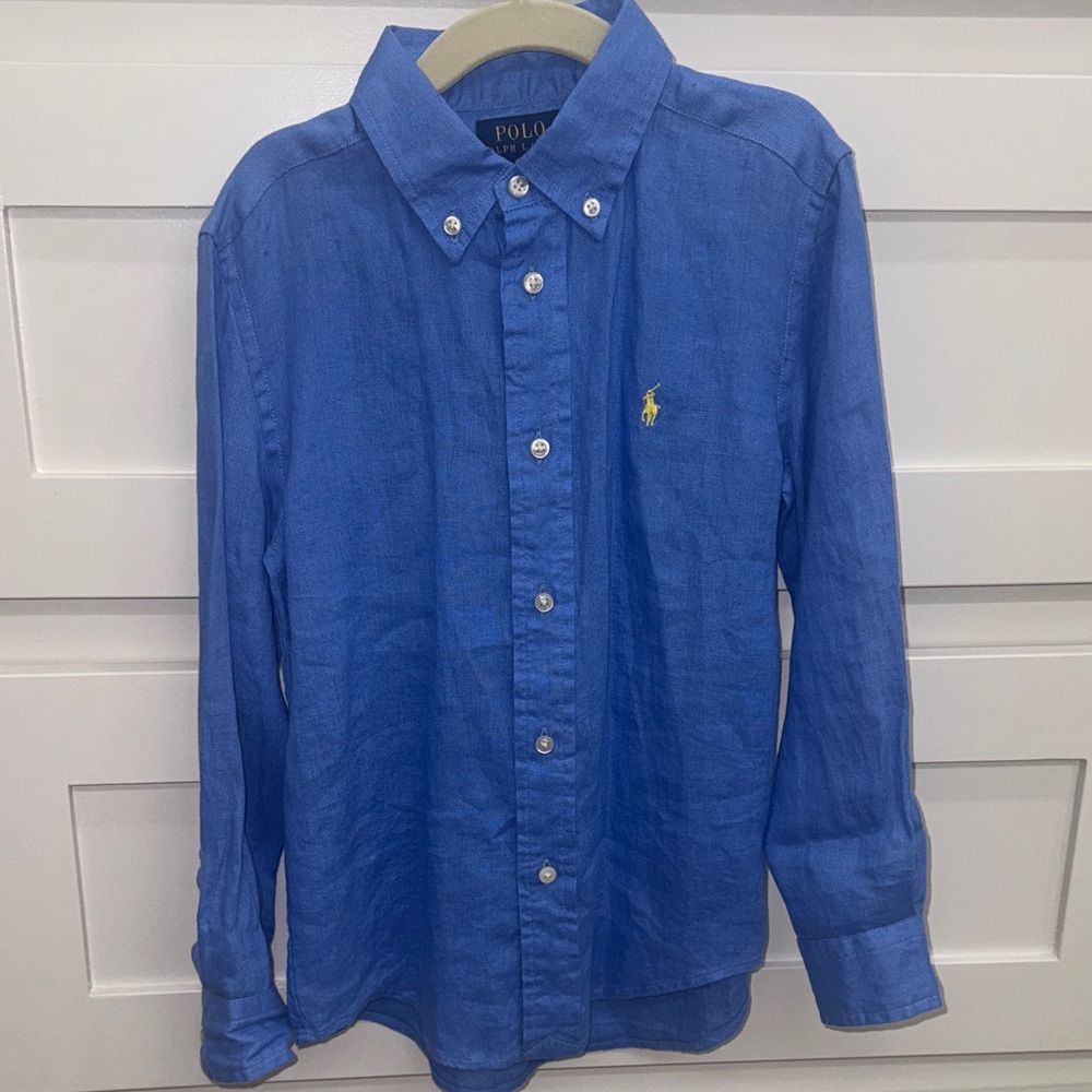 NWT size 6 boys Polo Ralph Lauren blue linen button-up shirt